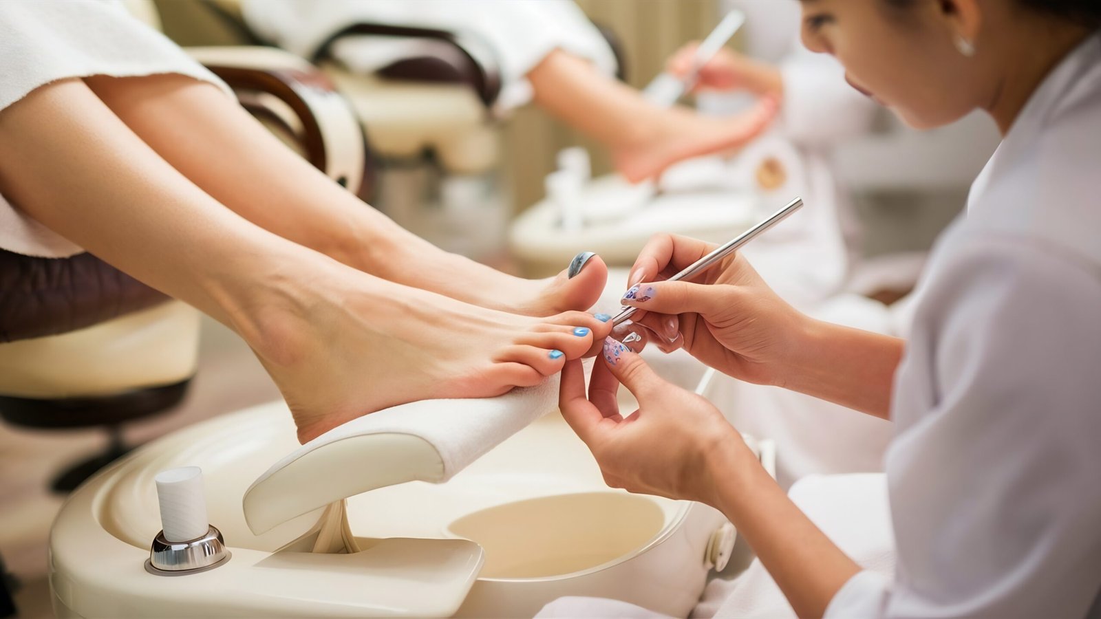 Polished toenails spa pedicure